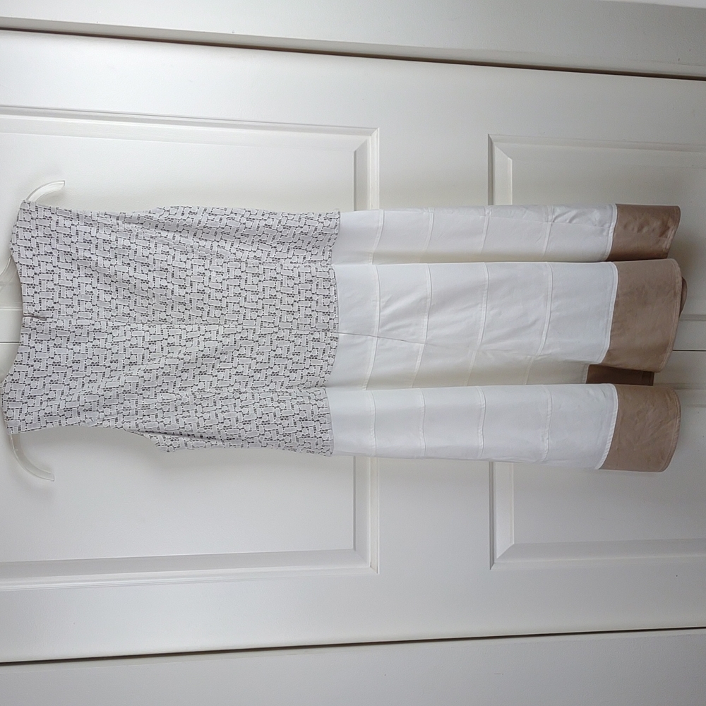 Anne Klein Sleeveless Lace Overlay Cotton Blend Tiered Skirt Tan & White Dress - Picture 7 of 11